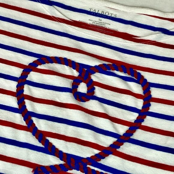 Talbots Striped 3/4 Sleeve Top with Embroidered Heart, SP - Picture 6 of 9